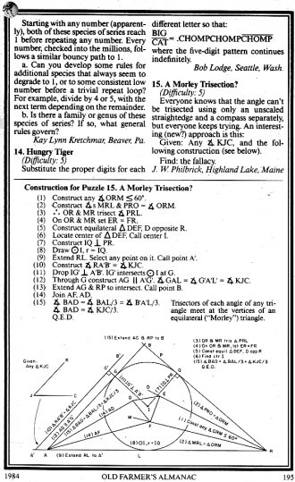 Mathematical Puzzles (p195), 1984 Old Farmer's Almanac - RF Cafe