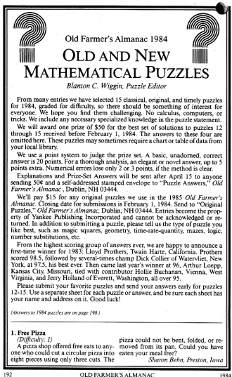 Mathematical Puzzles (p192), 1984 Old Farmer's Almanac - RF Cafe