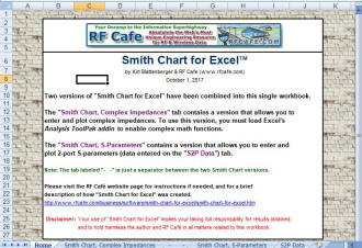 Smith Chart for Excel Home Screen - RF Cafe