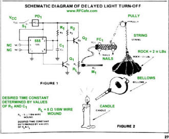 Signetics NE555 timer schematic for a "Delayed Light Turn-Off" circuit - RF Cafe
