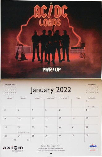 2022 Top Hits Calendar January (AC/DC Loads) by Axiom Test Equipment - RF Cafe Cool Product