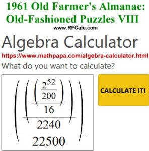 1961 Old Farmer's Almanac Puzzle VIII Solution - RF Cafe