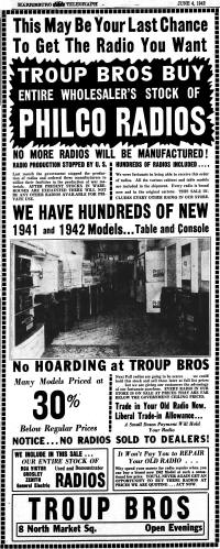 June 4, 1942 Harrisburg Telegraph Radio Advertisement - RF Cafe
