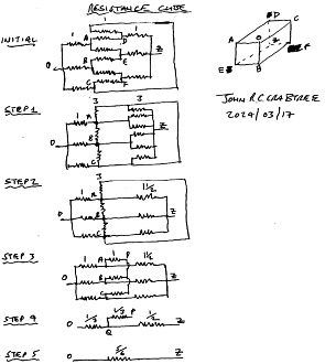 Resistor Cube Equivalent Resistance: Another Approach by John Crabtree - RF Cafe