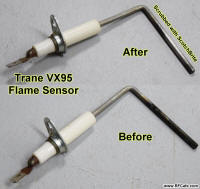 Trane VX95 Flame Sensor Rod Before and After Cleaning - RF Cafe