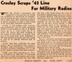 Crosley Scraps '43 Line for Military Radios, September 1942 Radio-Craft - RF Cafe
