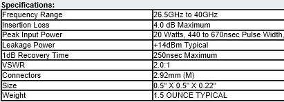 Model LM-26G40G-14-20W-292MM Specs - RF Cafe