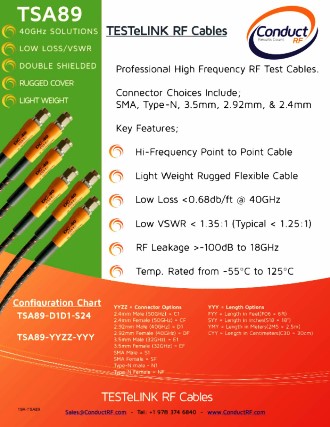 ConductRF Performance TSA89 RF Test Cables to 40 GHz - RF Cafe