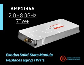 Exodus Advanced Communications AMP1146A, 2.0-8.0 GHz, 70 W, Solid-State Module Replaces Aging TWT's - RF Cafe