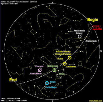 FITSAT-1 Sky Track Map for Erie, PA, December 12, 2012 - RF Cafe