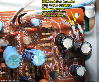 ±24 V power supply series resistors measured open (Sansui TA-300) - RF Cafe