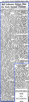 Transistor invention The Madison Eagle July 1, 1948 - RF Cafe