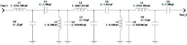 Filter Circuit with Calculated Spurious Capacitances Added to Schematic - RF Cafe