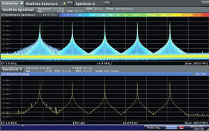 The Real-time Spectrum display shows a different spectrum on the lower frequency event (courtesy Rohde & Schwarz) - RF Cafe