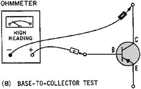 Testing a transistor's leakage with an ohmmeter. Base-to-Collector TEST - RF Cafe