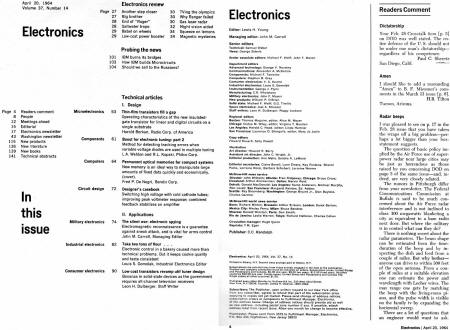 April 20, 1964 Radio-Electronics Table of Contents - RF Cafe