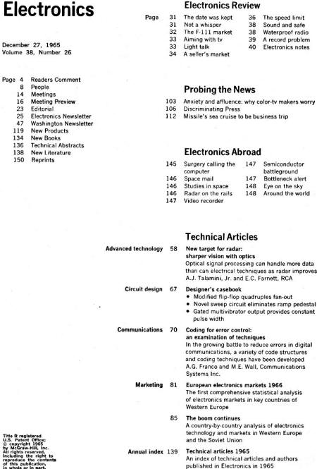 December 27, 1965 Radio-Electronics Table of Contents - RF Cafe