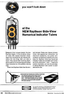 Raytheon Numerical Indicator Tubes and Data Display Devices Advertisement, November 15, 1965 Electronics Magazine - RF Cafe