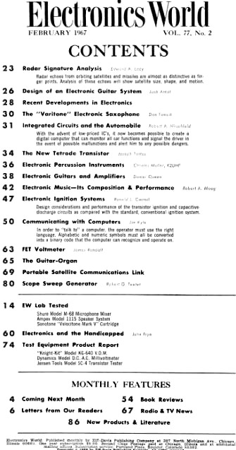 February 1967 Electronics World Table of Contents - RF Cafe