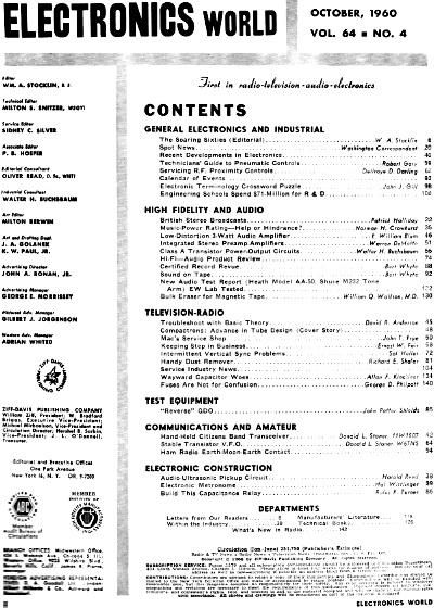 October 1960 Electronics World Table of Contents - RF Cafe