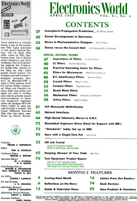 April 1969 Electronics World Table of Contents - RF Cafe
