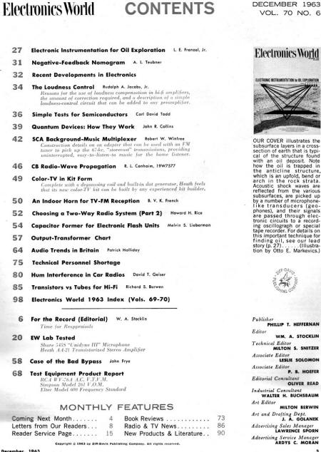 December 1963 Electronics World Table of Contents - RF Cafe