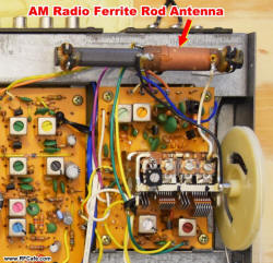 Ferrite rod AM radio antenna inside my vintage Readers' Digest Model 800-XR stereo receiver - RF Cafe