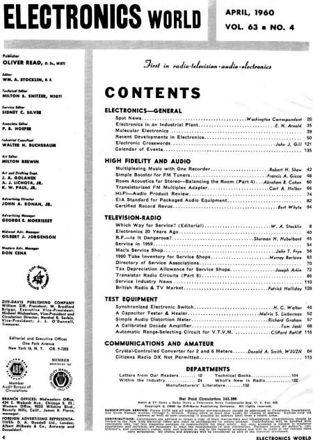 April 1960 Electronics World Table of Contents - RF Cafe