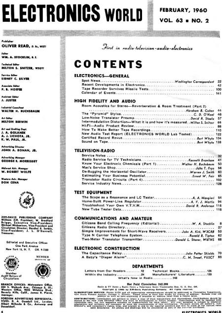 February 1960 Electronics World Table of Contents - RF Cafe