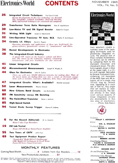 November 1965 Electronics World Table of Contents - RF Cafe
