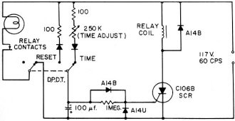 Time-delay relay circuit for enlarger, patio light, or garage light - RF Cafe