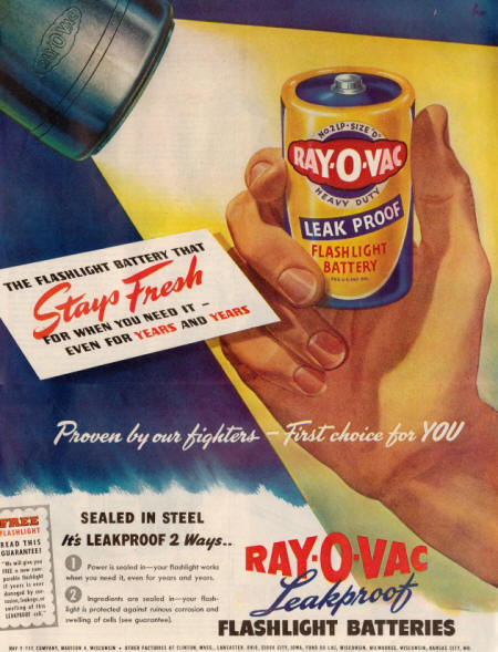 RAY-O-VAC advertisement from the August 25, 1945, edition of the Saturday Evening Post - RF Cafe