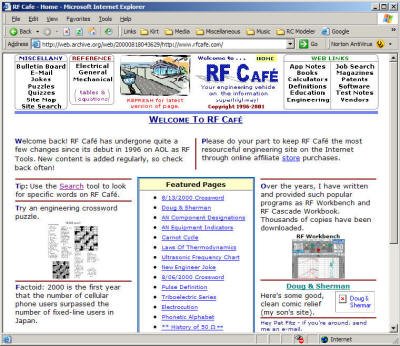 RF Cafe - Wayback Machine Screen Shots