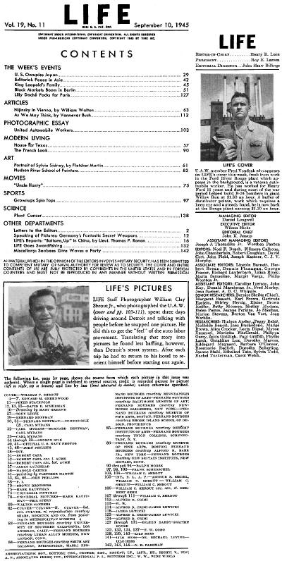 September 10, 1945 Life Table of Contents - RF Cafe