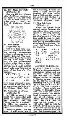 Mathematical Puzzles (page 120), 1974 Old Farmer's Almanac