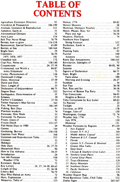 1974 Old Farmer's Almanac Table of Contents - RF Cafe