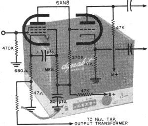 Dyna "Mark III" power amplifier features a pentode voltage amplifier direct-coupled to a triode split-load inverter - RF Cafe