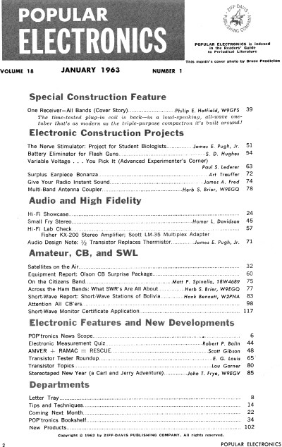 January 1963 Popular Electronics Table of Contents - RF Cafe