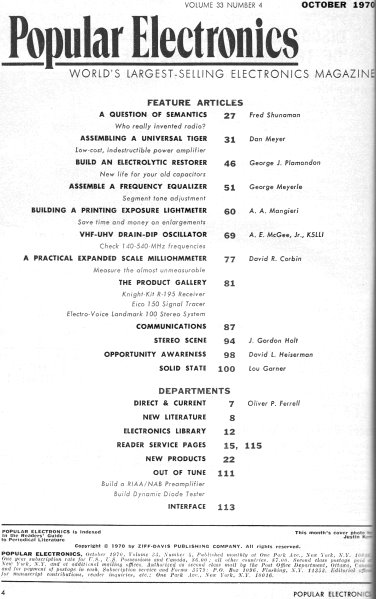 October 1970 Popular Electronics Table of Contents - RF Cafe