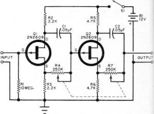 One of the many practical FET circuits described in a recent folder from Siliconix - RF Cafe