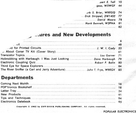 July 1962 Popular Electronics Table of Contents - RF Cafe