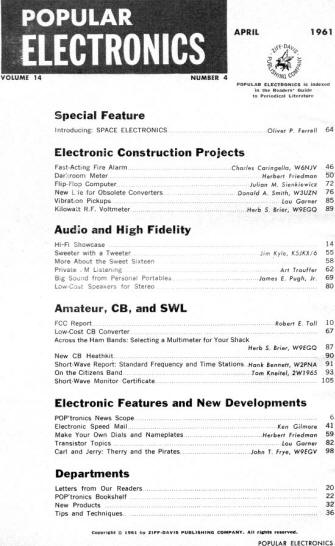 April 1961 Popular Electronics Table of Contents - RF Cafe