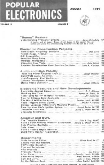 August 1959 Popular Electronics Table of Contents - RF Cafe