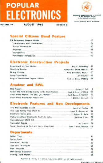 August 1963 Popular Electronics Table of Contents - RF Cafe