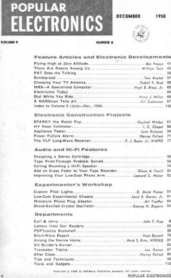 December 1958 Popular Electronics Table of Contents - RF Cafe