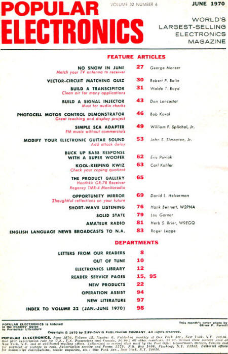 June 1970 Popular Electronics Table of Contents - RF Cafe
