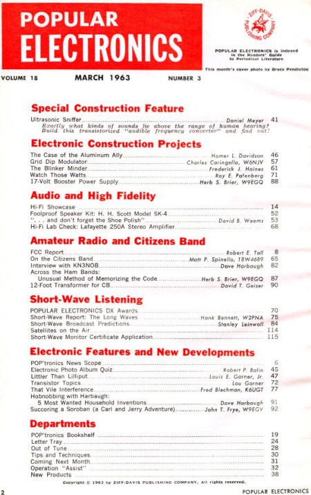 March 1963 Popular Electronics Table of Contents - RF Cafe