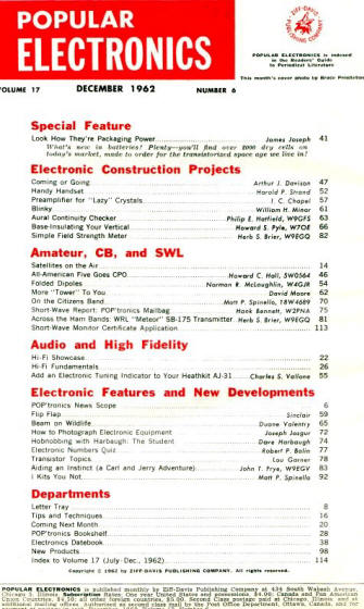 December 1962 Popular Electronics Table of Contents - RF Cafe