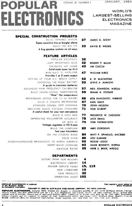 January 1969 Popular Electronics Table of Contents - RF Cafe