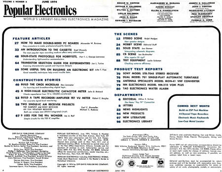June 1974 Popular Electronics Table of Contents - RF Cafe